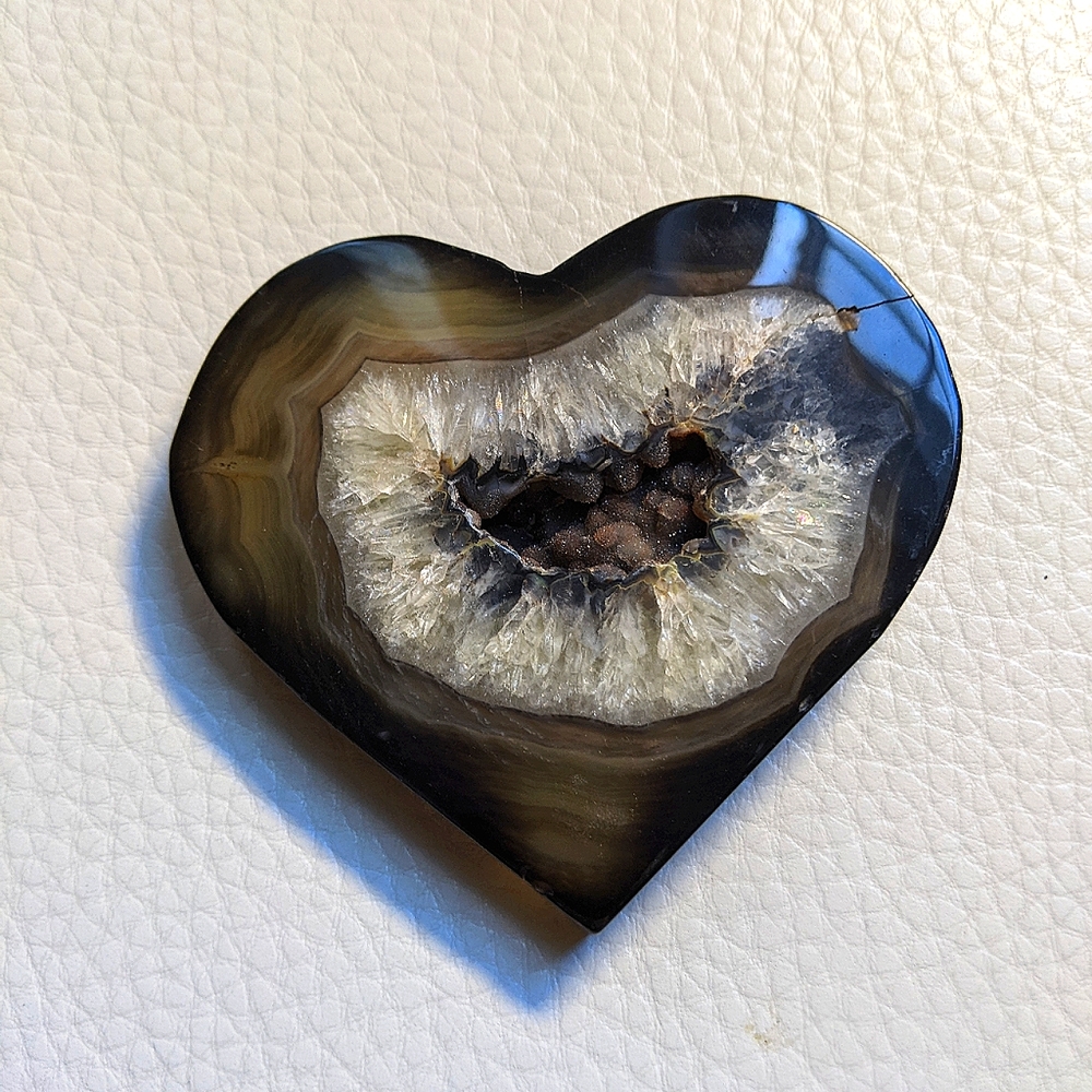 Black Agate Druzy Heart Slab Coaster Plate